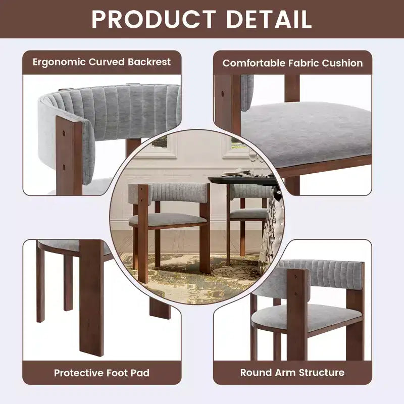 Sedia da pranzo in legno dal design unico con schienale curvo e cuscinetto protettivo (2 pezzi)