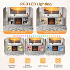 Mobile TV per camino a specchio con camino elettrico da 18" per TV da 70", mobile da intrattenimento diamantato con mensole e luci a LED