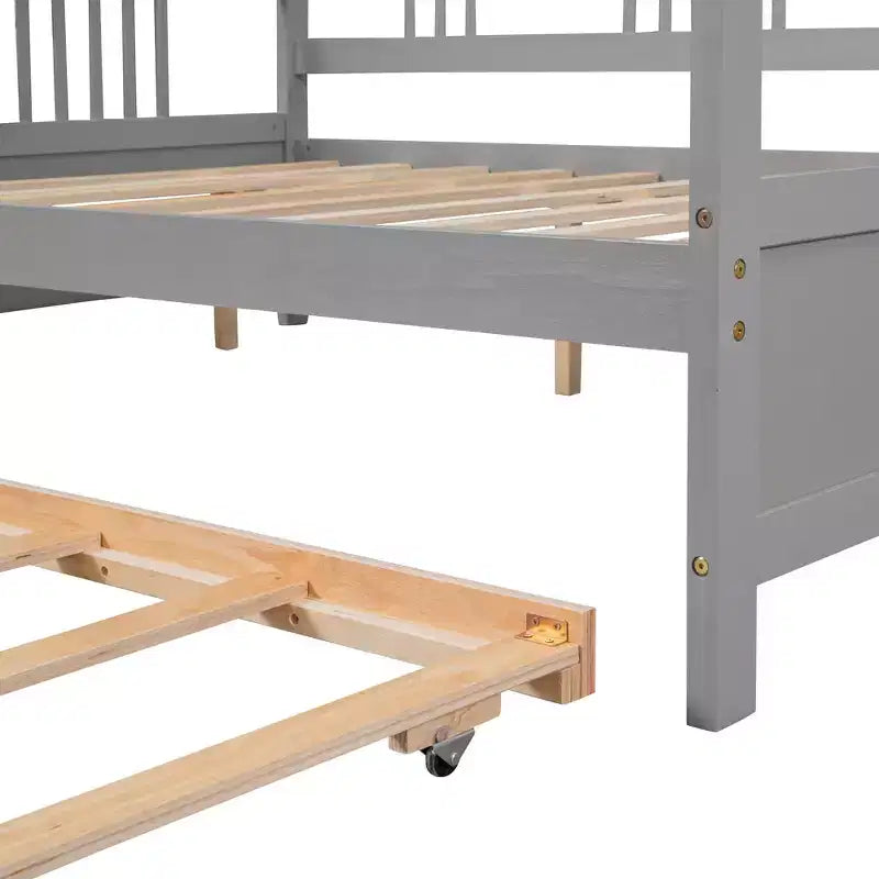 Divano Letto in Legno Massello con Letto Estraibile, Struttura Divano Letto Allungabile in Legno Massello con Letto Estraibile a Scomparsa