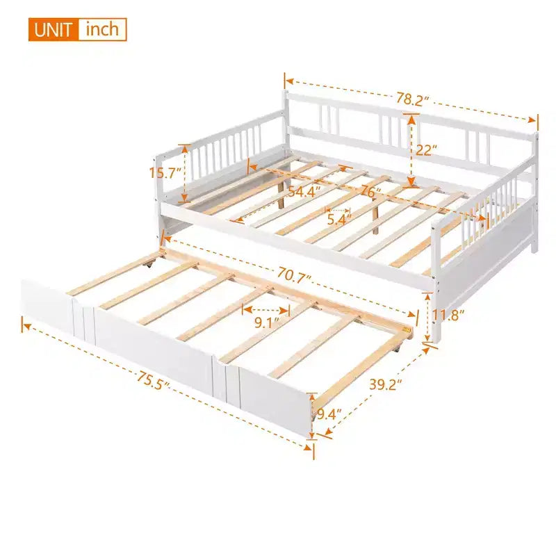 Divano Letto in Legno Massello con Letto Estraibile, Struttura Divano Letto Allungabile in Legno Massello con Letto Estraibile a Scomparsa