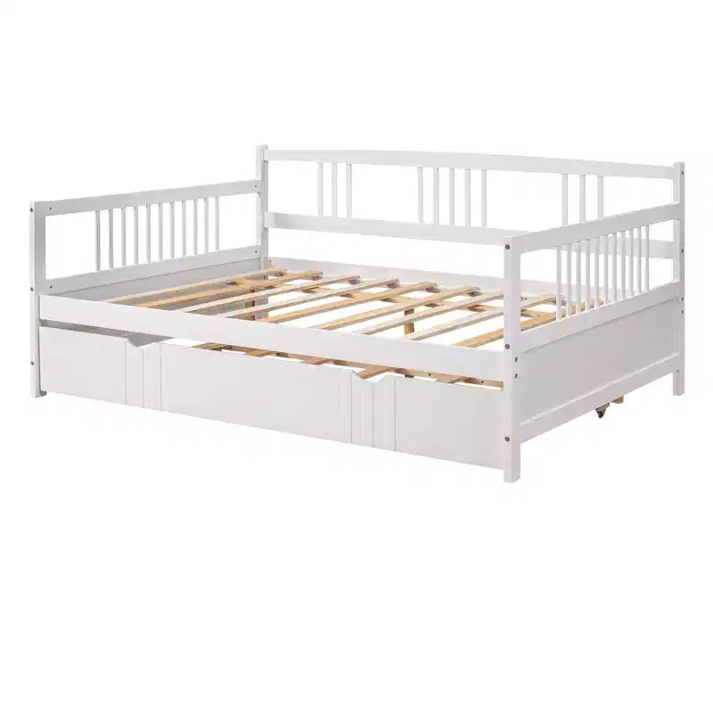 Divano Letto in Legno Massello con Letto Estraibile, Struttura Divano Letto Allungabile in Legno Massello con Letto Estraibile a Scomparsa