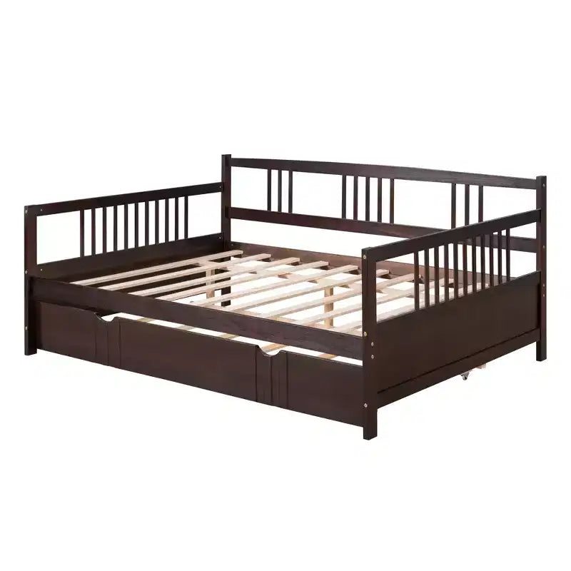 Divano Letto in Legno Massello con Letto Estraibile, Struttura Divano Letto Allungabile in Legno Massello con Letto Estraibile a Scomparsa