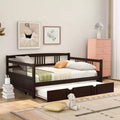 Full Size Wooden Daybed with Trundle, Extendable Solid Wood Daybed Frame with Pull-Out Trundle