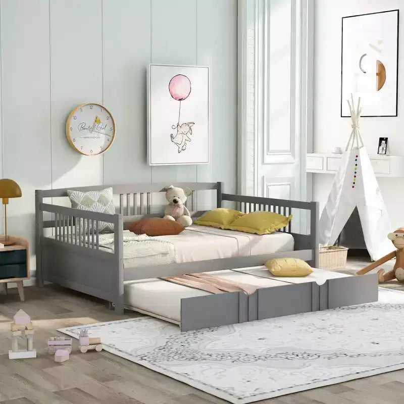 Divano Letto in Legno Massello con Letto Estraibile, Struttura Divano Letto Allungabile in Legno Massello con Letto Estraibile a Scomparsa