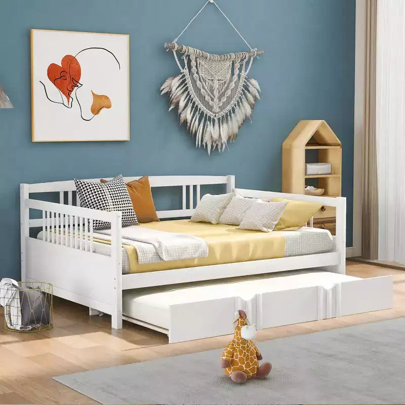 Divano Letto in Legno Massello con Letto Estraibile, Struttura Divano Letto Allungabile in Legno Massello con Letto Estraibile a Scomparsa