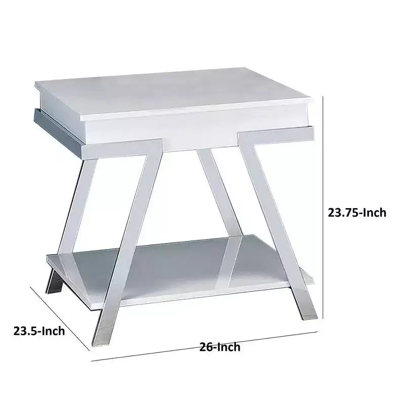 Tavolino 26 pollici, ripiano aperto, cromo, finitura bianco lucido