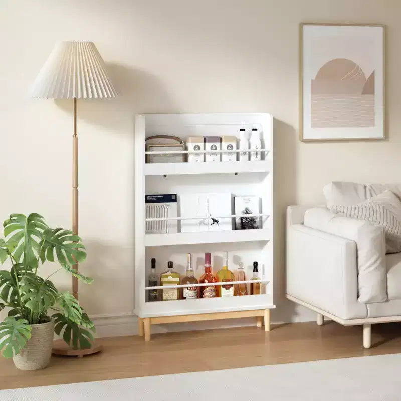 Mensola per libri per bambini da parete con 3 ripiani espositivi frontali, moderna libreria bianca con base in legno naturale - Bianco