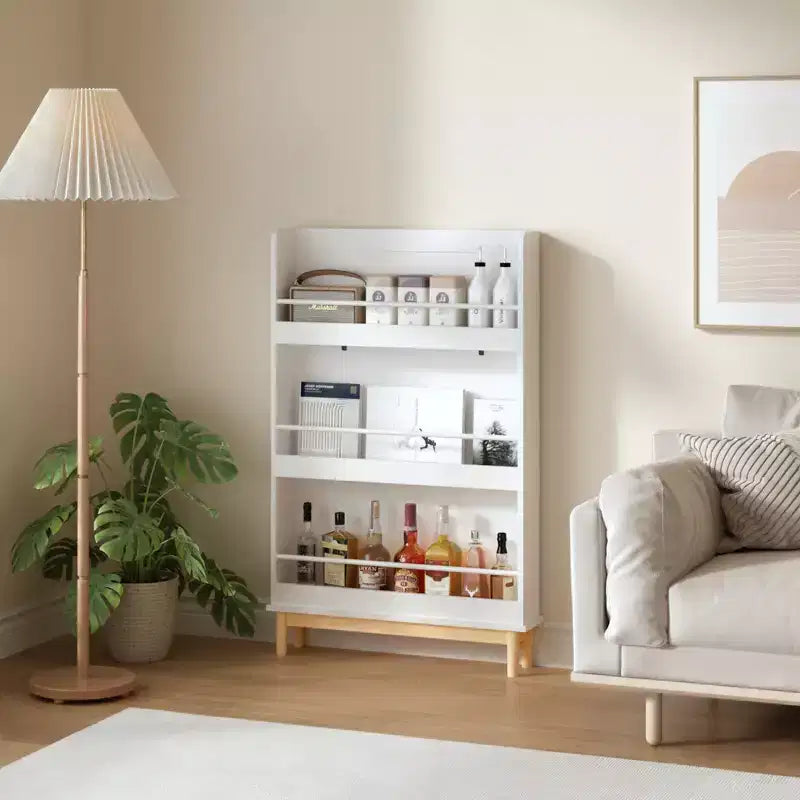 Mensola per libri per bambini da parete con 3 ripiani espositivi frontali, moderna libreria bianca con base in legno naturale - Bianco