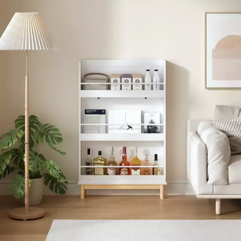 Mensola per libri per bambini da parete con 3 ripiani espositivi frontali, moderna libreria bianca con base in legno naturale - Bianco