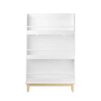 Mensola per libri per bambini da parete con 3 ripiani espositivi frontali, moderna libreria bianca con base in legno naturale - Bianco