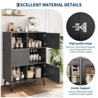 Ripiani Regolabili, Mobiletto Contenitore Scanalato con Ante Scorrevoli, Mobiletto da Terra Alto 109 cm, Espositore Moderno a 3 Ripiani con Gambe, Soggiorno, Cucina, Nero