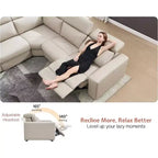 Divano Reclinabile Elettrico 128, Divano Sezionale Reclinabile Elettrico con Consolle e Doppi Recliner, Divano Oversize per Soggiorno, Leathaire Beige Marrone