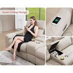 Divano Reclinabile Elettrico 128, Divano Sezionale Reclinabile Elettrico con Consolle e Doppi Recliner, Divano Oversize per Soggiorno, Leathaire Beige Marrone