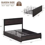 Struttura letto matrimoniale Queen Size con quattro cassetti portaoggetti e stazione di ricarica, letto a piattaforma rivettato con testiera, supporto a doghe in metallo, grigio