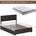 Struttura letto matrimoniale Queen Size con quattro cassetti portaoggetti e stazione di ricarica, letto a piattaforma rivettato con testiera, supporto a doghe in metallo, grigio