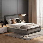 Struttura letto matrimoniale Queen Size con quattro cassetti portaoggetti e stazione di ricarica, letto a piattaforma rivettato con testiera, supporto a doghe in metallo, grigio