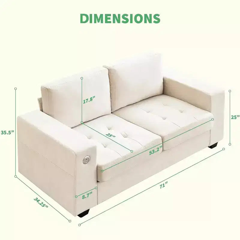 Divanetto moderno in ciniglia da 70 cm con porte USB e tasche laterali - Divano imbottito capitonné, struttura interamente in legno, divanetto compatto per soggiorno
