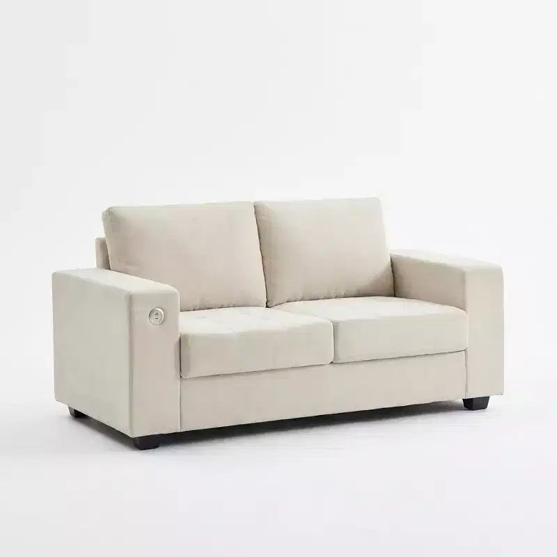 Divanetto moderno in ciniglia da 70 cm con porte USB e tasche laterali - Divano imbottito capitonné, struttura interamente in legno, divanetto compatto per soggiorno