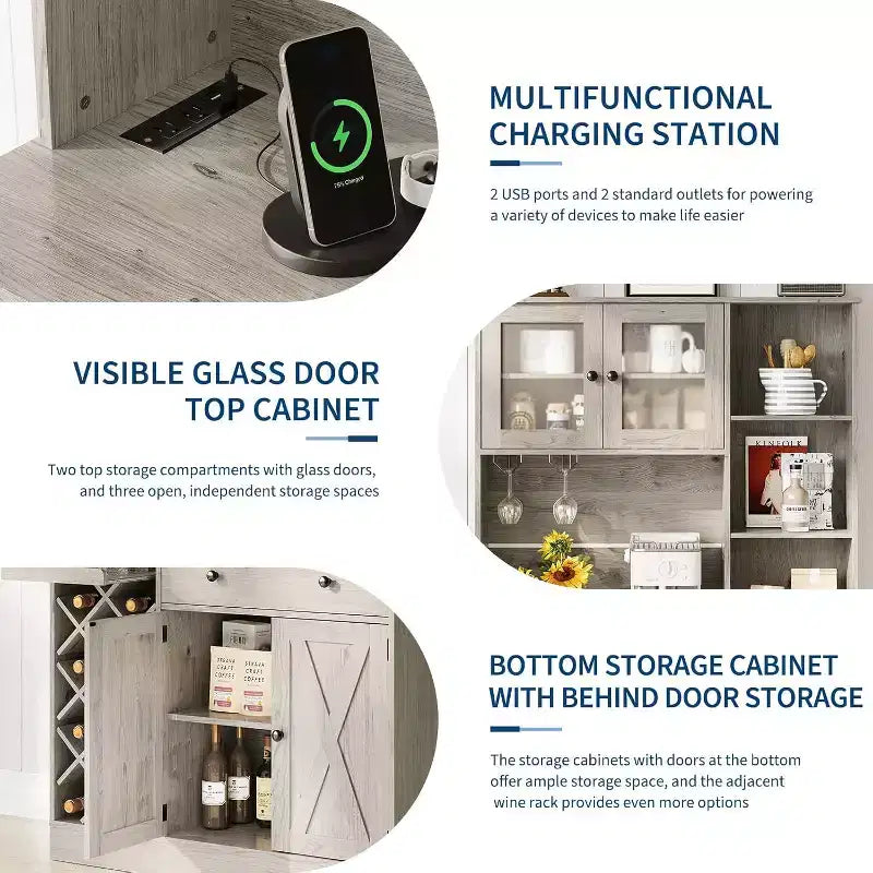 Mobile Bar da Caffè con Ante Scorrevoli Stile Fienile - Credenza Portabottiglie per Cucina Sala da Pranzo