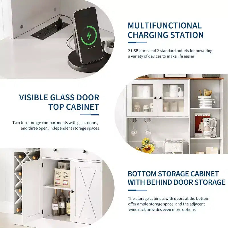 Mobile Bar da Caffè con Ante Scorrevoli Stile Fienile - Credenza Portabottiglie per Cucina Sala da Pranzo