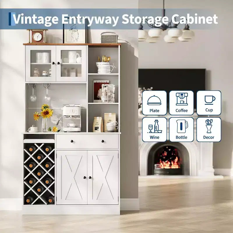 Mobile Bar da Caffè con Ante Scorrevoli Stile Fienile - Credenza Portabottiglie per Cucina Sala da Pranzo