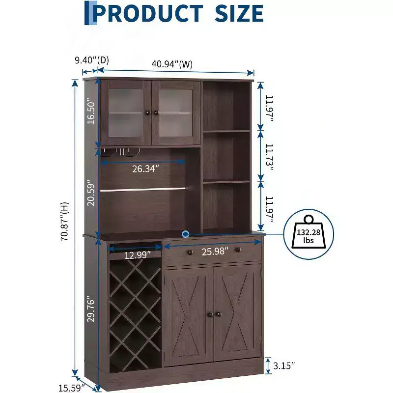 Mobile Bar da Caffè con Ante Scorrevoli Stile Fienile - Credenza Portabottiglie per Cucina Sala da Pranzo