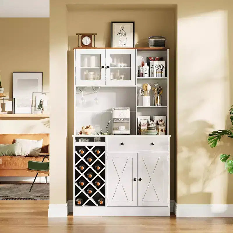 Mobile Bar da Caffè con Ante Scorrevoli Stile Fienile - Credenza Portabottiglie per Cucina Sala da Pranzo