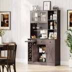 Mobile Bar da Caffè con Ante Scorrevoli Stile Fienile - Credenza Portabottiglie per Cucina Sala da Pranzo