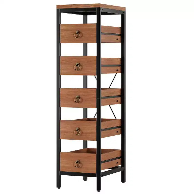 Portafrutta e Verdura in Legno, Scaffale Stretto a 5 Ripiani per Snack e Frutta, Organizer Multiuso per Cucina, Soggiorno, Camera da Letto