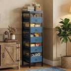 Portafrutta e Verdura in Legno, Scaffale Stretto a 5 Ripiani per Snack e Frutta, Organizer Multiuso per Cucina, Soggiorno, Camera da Letto