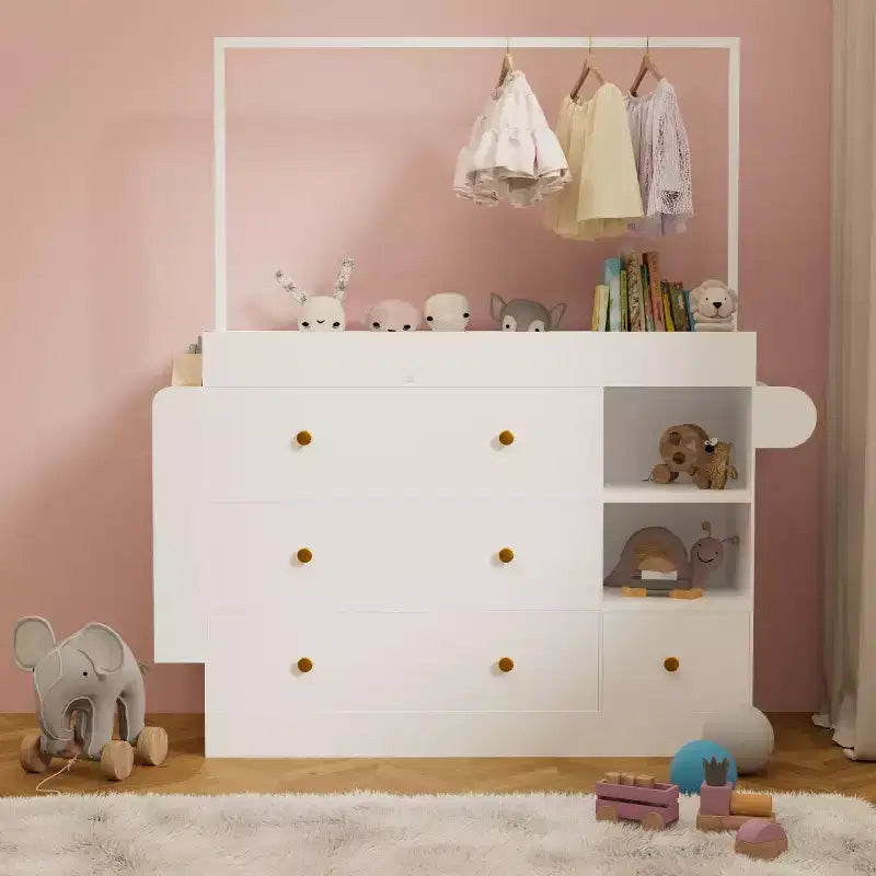 JVNOXK Baby Changing Table with 3 Extra-Deep Drawers, Storage Shelf, and Hooks Ideal for Nurseries White
