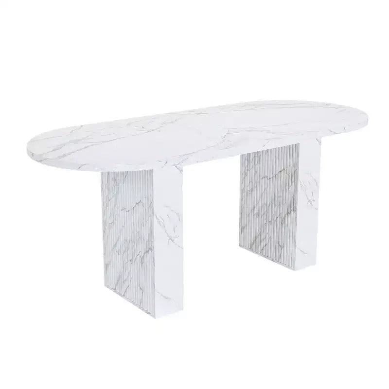 Tavolo da pranzo ovale per 6 persone, tavolo da cucina con base a strisce di legno, tavolo da pranzo stile farmhouse impermeabile e antigraffio