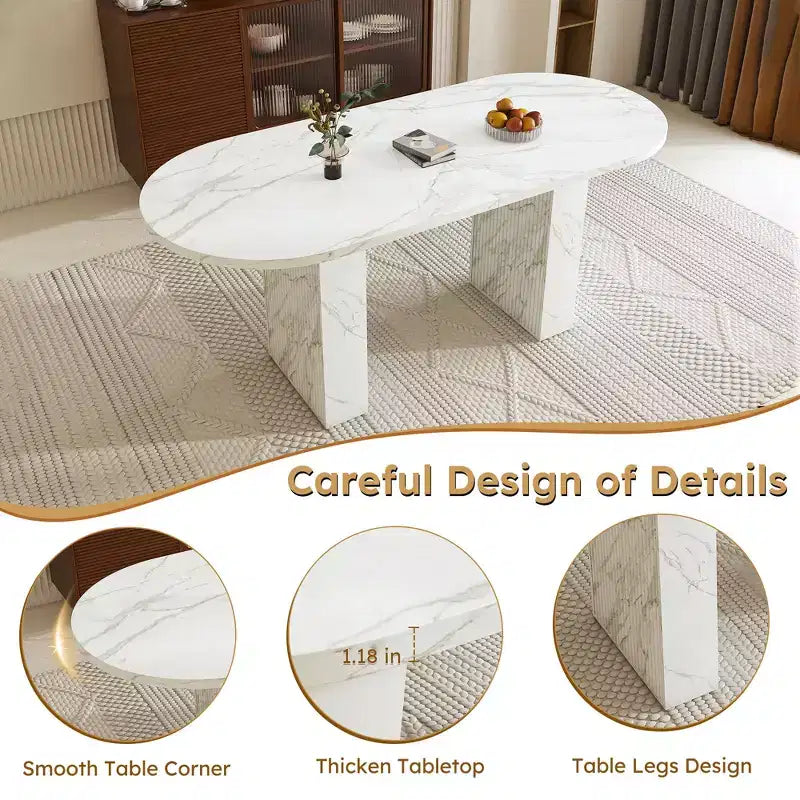 Tavolo da pranzo ovale per 6 persone, tavolo da cucina con base a strisce di legno, tavolo da pranzo stile farmhouse impermeabile e antigraffio