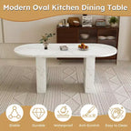 Tavolo da pranzo ovale per 6 persone, tavolo da cucina con base a strisce di legno, tavolo da pranzo stile farmhouse impermeabile e antigraffio