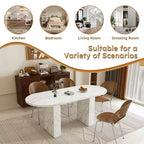 Tavolo da pranzo ovale per 6 persone, tavolo da cucina con base a strisce di legno, tavolo da pranzo stile farmhouse impermeabile e antigraffio