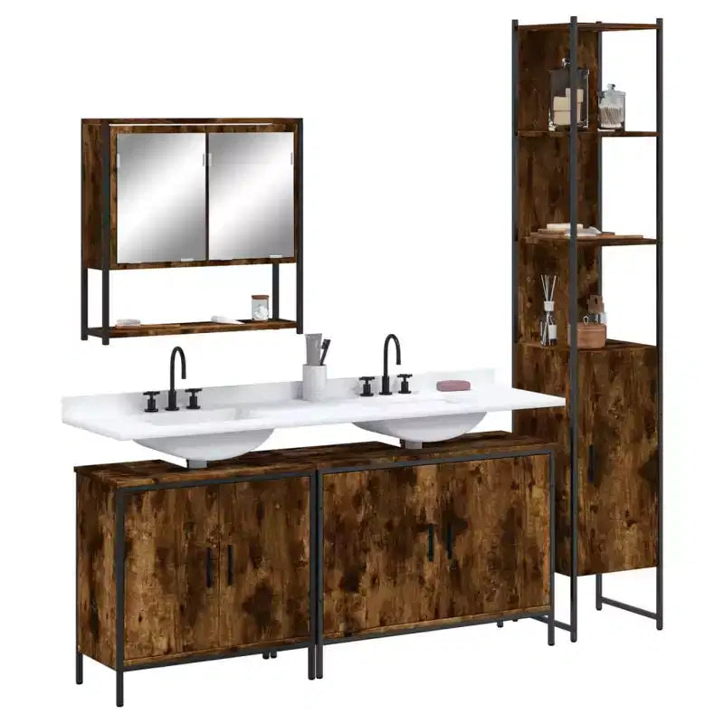 Mobile bagno con mensola 4 pz in legno multistrato, stile moderno