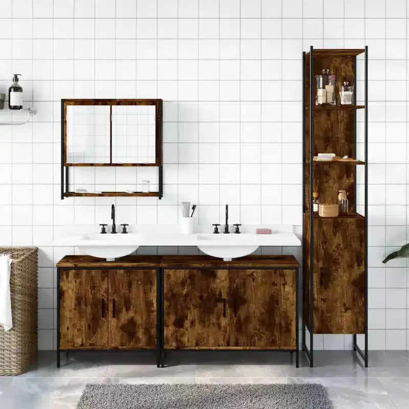 Mobile bagno con mensola 4 pz in legno multistrato, stile moderno