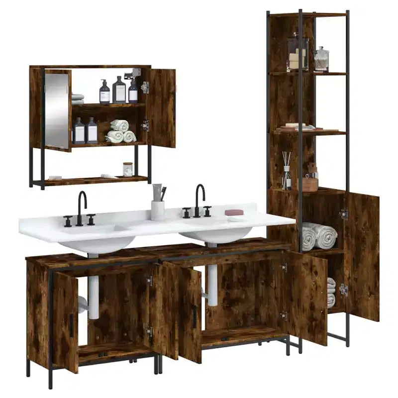 Mobile bagno con mensola 4 pz in legno multistrato, stile moderno