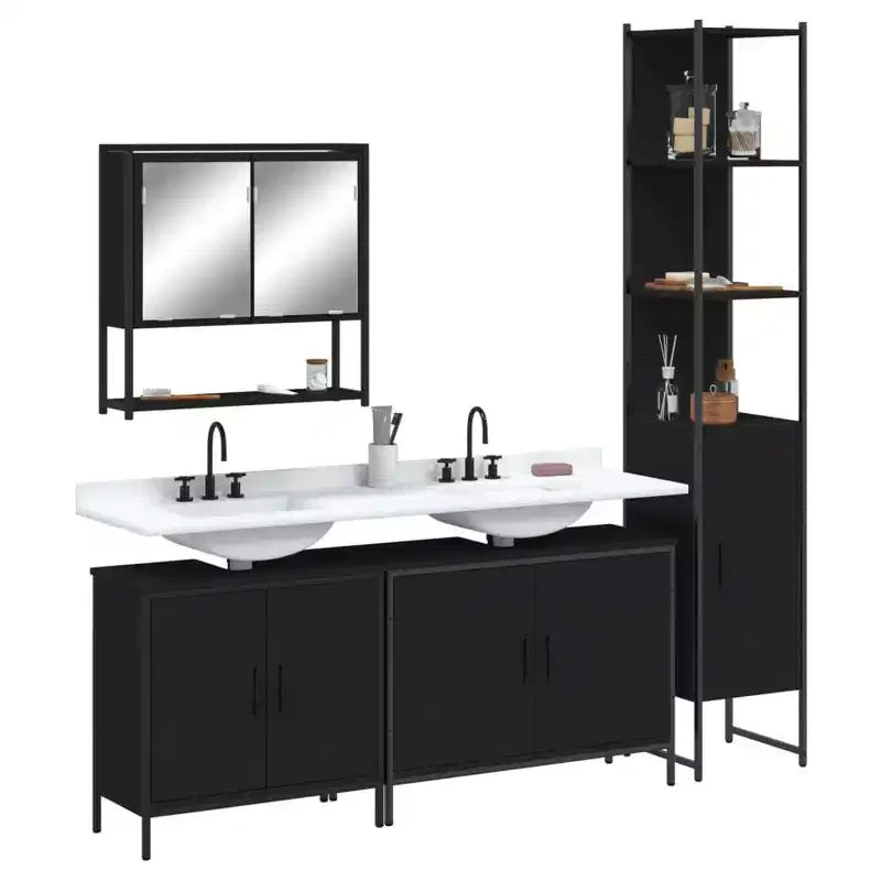 Mobile bagno con mensola 4 pz in legno multistrato, stile moderno