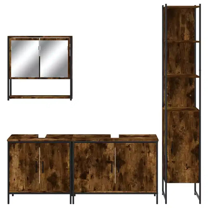 Mobile bagno con mensola 4 pz in legno multistrato, stile moderno