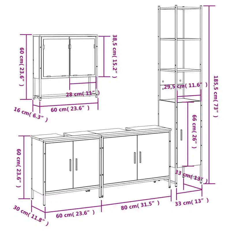 Mobile bagno con mensola 4 pz in legno multistrato, stile moderno