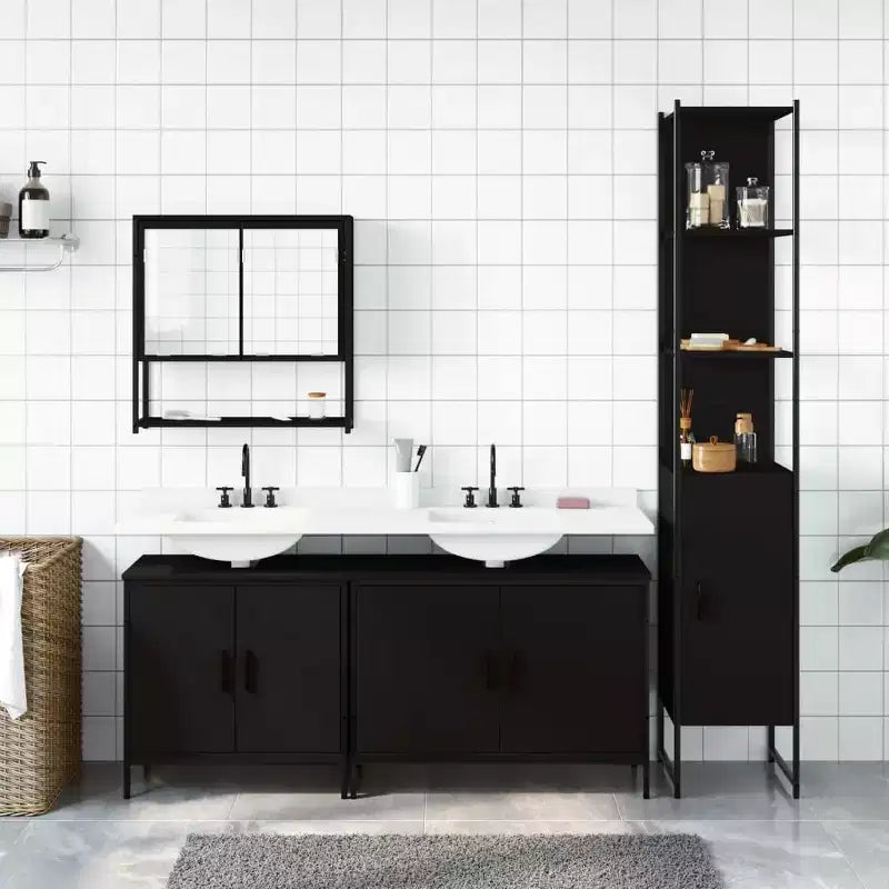 Mobile bagno con mensola 4 pz in legno multistrato, stile moderno