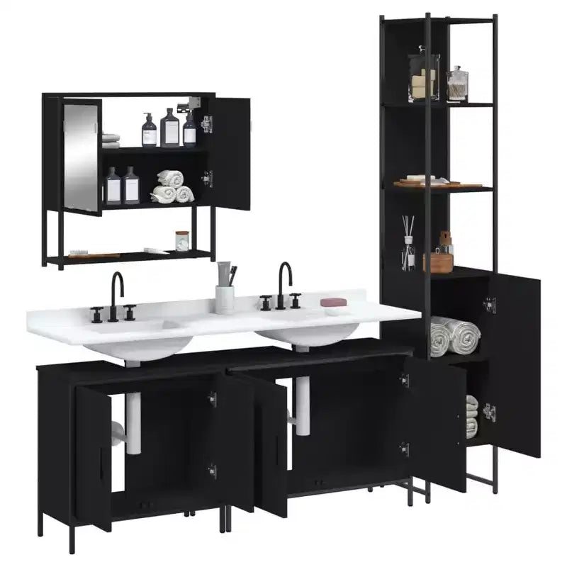 Mobile bagno con mensola 4 pz in legno multistrato, stile moderno