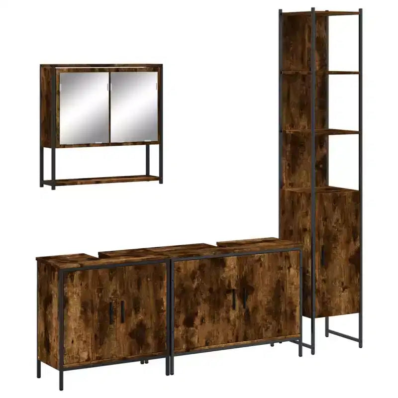 Mobile bagno con mensola 4 pz in legno multistrato, stile moderno