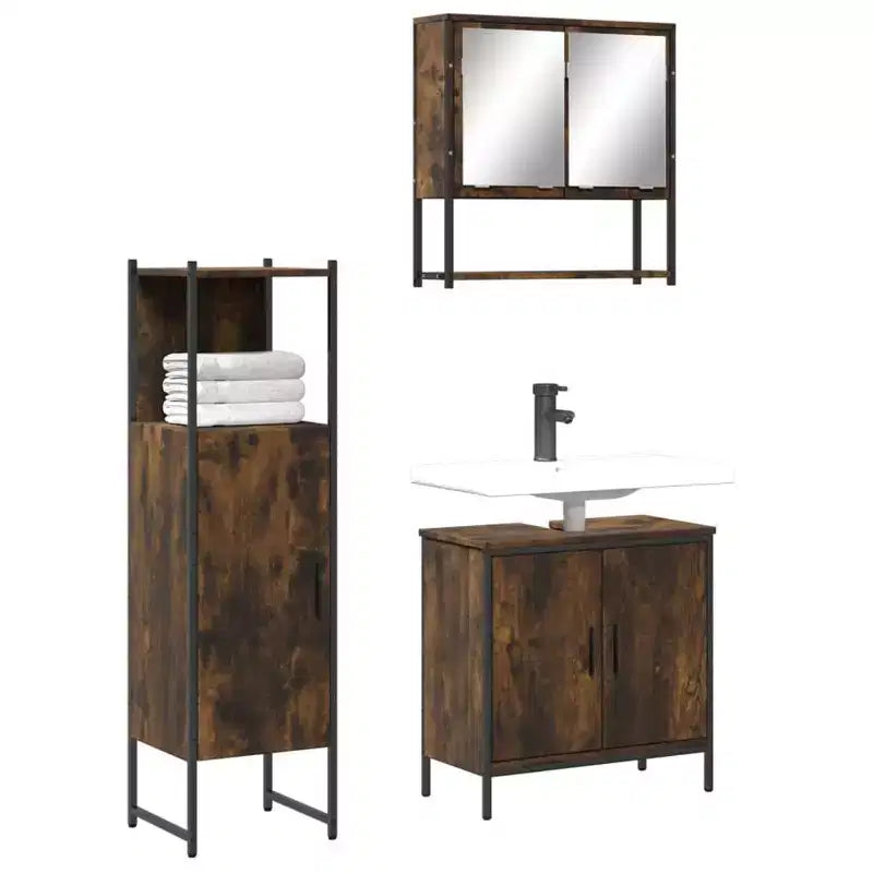 Mobile da bagno con mensola 3 pz in legno multistrato