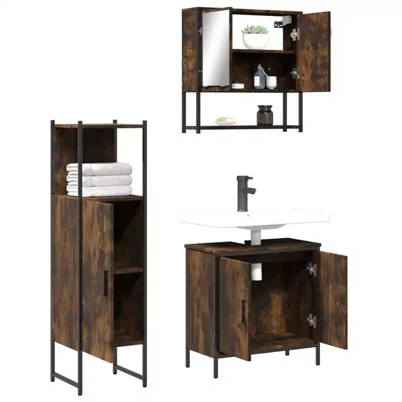 Mobile da bagno con mensola 3 pz in legno multistrato