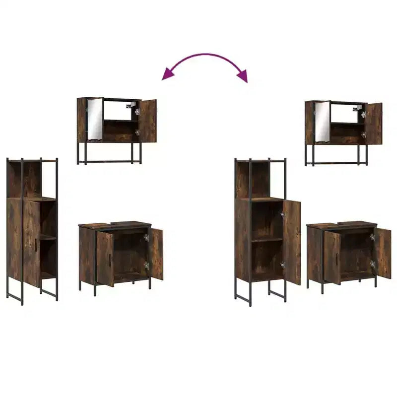 Mobile da bagno con mensola 3 pz in legno multistrato