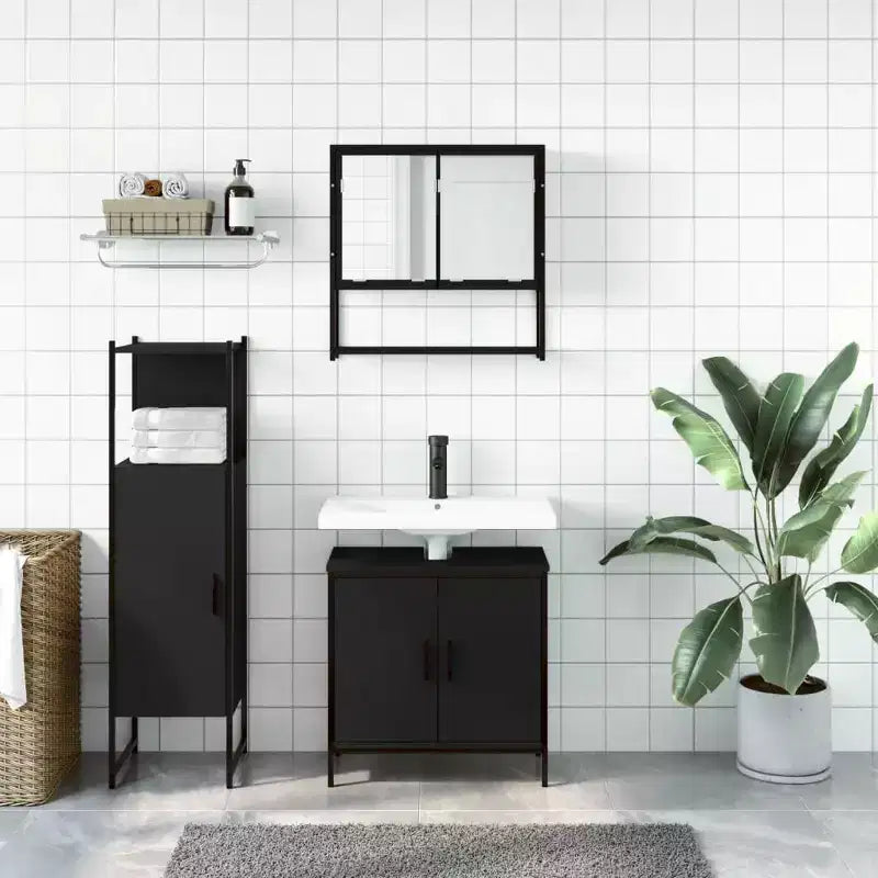 Mobile da bagno con mensola 3 pz in legno multistrato