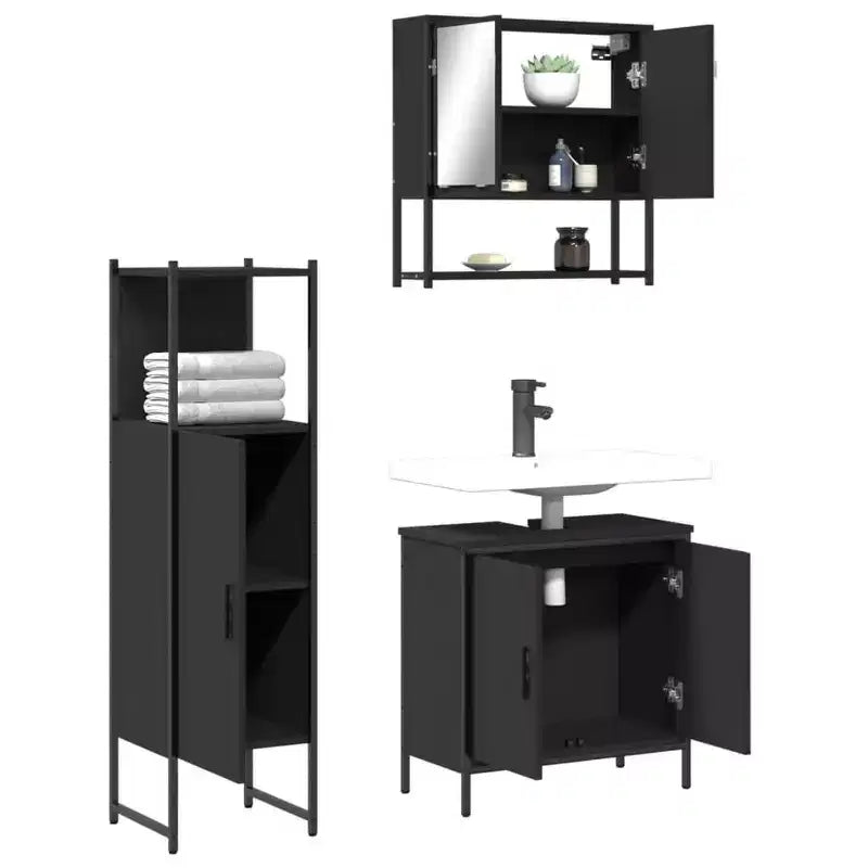 Mobile da bagno con mensola 3 pz in legno multistrato