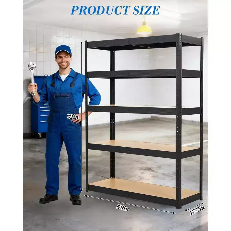 Scaffalature metalliche per garage, Scaffali regolabili per garage, Scaffalature a 5 ripiani, Scaffali multiuso per magazzino, dispensa, cantina